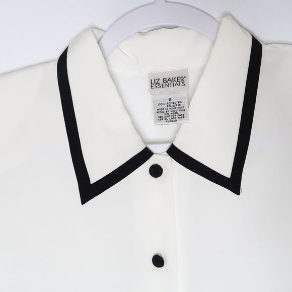 Liz Baker Essentials Womens Button Up Shirt Size 6‎ Black White Office Career - Picture 5 of 6